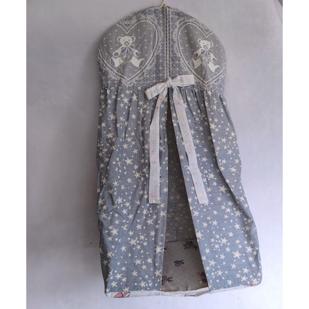 Vintage Handmade Diaper Stacker Blue Stars Teddy Bear Lace Nursey Cottagecore 80